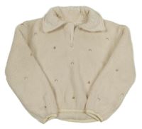 Smetanová huňatá mikina s výšivkami TU