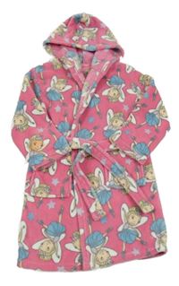 Růžový chlupatý župan s vílami a kapucí 