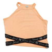 Neonově oranžovo-černý crop top s logem River Island