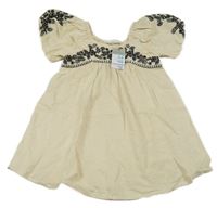 Nové - smetanové lněné šaty s výšivkami Primark