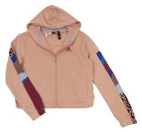 Růžová propínací mikina s logem a kapucí Adidas