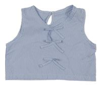 Bílo-modrý pruhovaný crop top s mašlemi 