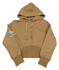 Hnědá crop mikina s třásněmi a kapucí