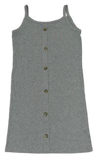 Šedé žebrované elastické šaty s knoflíky Primark