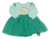 Nové - Světlemodro-zelené teplákovo/tylové šaty s duhou Dunnes stores