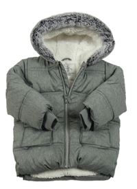 Šedá melírovaná šusťáková zimní bunda s kapucí George