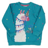 Azurová mikina s lamou a srdíčky