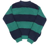 Tmavomodro-zelený pruhovaný svetr Primark