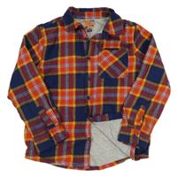 Tmavomodro-červeno-žlutá kostkovaná podšitá košile F&F