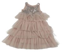 Pudrové tylové slavnostní šaty s flitry H&M