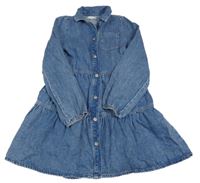 Modré riflové propínací košilové šaty Mango