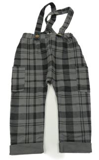 Šedo-černé kostkované tepláky s kšandami Topomini