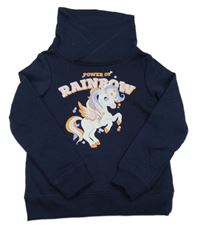 Tmavomodrá mikina s jednorožcem a komínovým límcem dopodopo