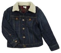 Tmavomodrá zateplená riflová bunda s huňatým límečkem H&M