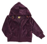 Fialová sametová propínací mikina s kapucí 