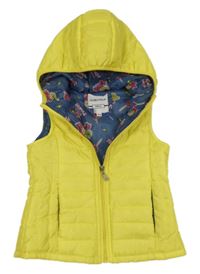 Žlutá šusťáková zateplená vesta s kapucí 