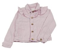 Světlerůžová tepláková riflová crop bunda s volánky sinsay