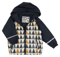 Tmavomodro-bílo-medová vzorovaná nepromokavá jarní bunda s kapucí Lupilu