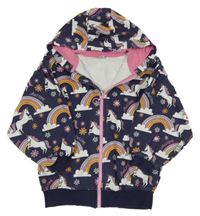 Tmavomodrá propínací mikina s jednorožci a duhami a kapucí Tu