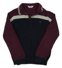 Vínovo-šedo-tmavomodrý svetr s límečkem M&S