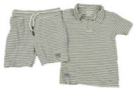 2set - Smetanovo-tmavomodré pruhované polo tričko + kraťasy Principles