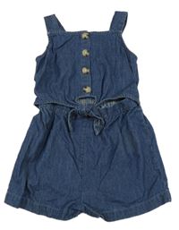 Tmavomodrý riflový kraťasový overal s knoflíky a průstřihem Next