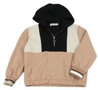 Růžovo-černo-bílá šusťáková bunda s kapucí Zara