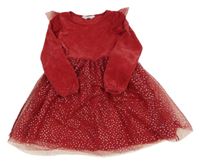 Červené žinylkové šaty s tylovou sukní a volánky H&M