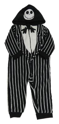 Černo-bílá pruhovaná chlupatá kombinéza s kapucí - Jack Skellington
