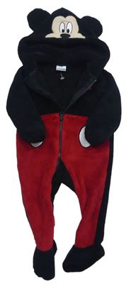 Černo-červená chlupatá kombinéza s kapucí - Mickey Disney