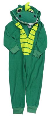 Kostým - Zelená fleecová kombinéza s kapucí - dinosaurus