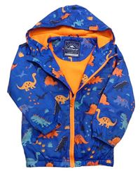 Modrá šusťáková jarní bunda s dinosaury a kapucí George 