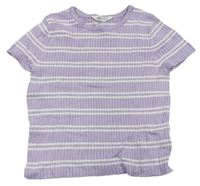 Lila-bílé proužkované žebrované pletené crop tričko H&M
