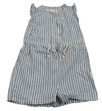 Modro-bílý pruhovaný plátěný kraťasový overal Zara