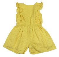 Žlutý plátěný kraťasový overal s dirkovaným vzorem Mothercare