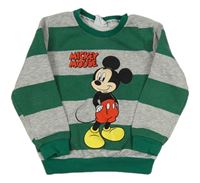 Zeleno-šedá pruhovaná mikina s Mickeym Disney