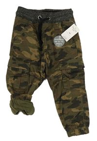 Béžovo-khaki army plátěné cargo cuff kalhoty Nutmeg