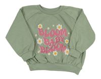 Světlezelená oversize mikina s nápisem a kytičkami Matalan