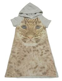 Šedé melírované šaty s leopardem a kapucí H&M