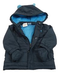 Tmavomodrá šusťáková zimní bunda s kapucí + odepínací rukavice Reebok 