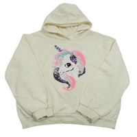 Smetanová crop mikina s jednorožcem z flitrů a kapucí H&M