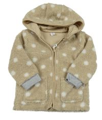 Béžová huňatá propínací podšitá mikina s puntíky a kapucí Topolino