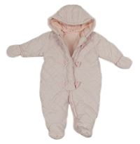 Světlerůžová šusťáková prošívaná zimní kombinéza s kapucí + rukavice Mothercare 