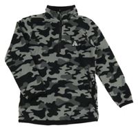 Černo-šedá army fleecová propínací mikina s rolákem Matalan