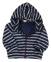 Tmavomodro-bílá pruhovaná šusťáková jarní bunda s kapucí H&M