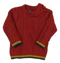 Červeno-modrý melírovaný vzorovaný vlněný svetr Next 