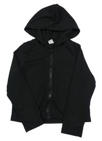 Černá žebrovaná propínací crop mikina s kapucí Shein