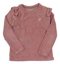 Růžová žebrovaná sametová mikina s volánky Nutmeg 