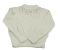 Smetanový chlupatý svetr s flitry C&A