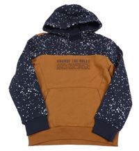 Béžovo-tmavomodrá mikina s nápisem a kapucí Nutmeg